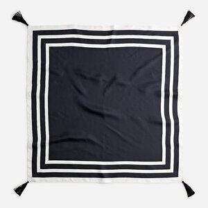 J. Crew 30” Silk Scarf With Tassels Black & White